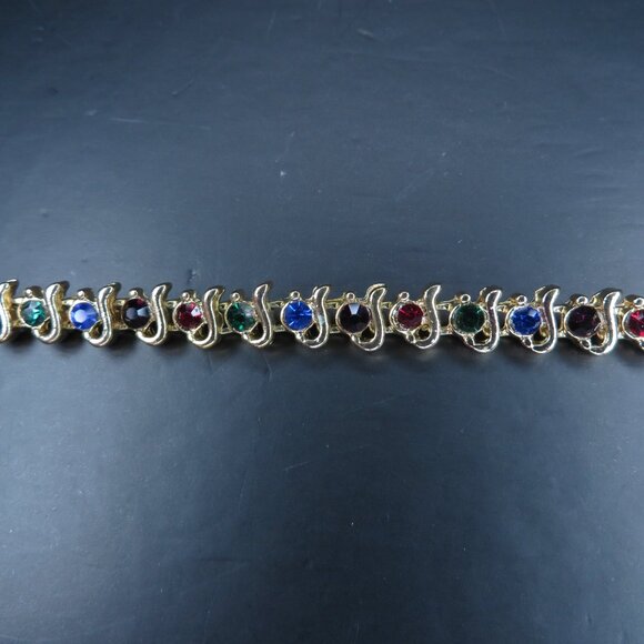 Multicolor Stones on a Gold Tone Bracelet - Picture 10 of 12